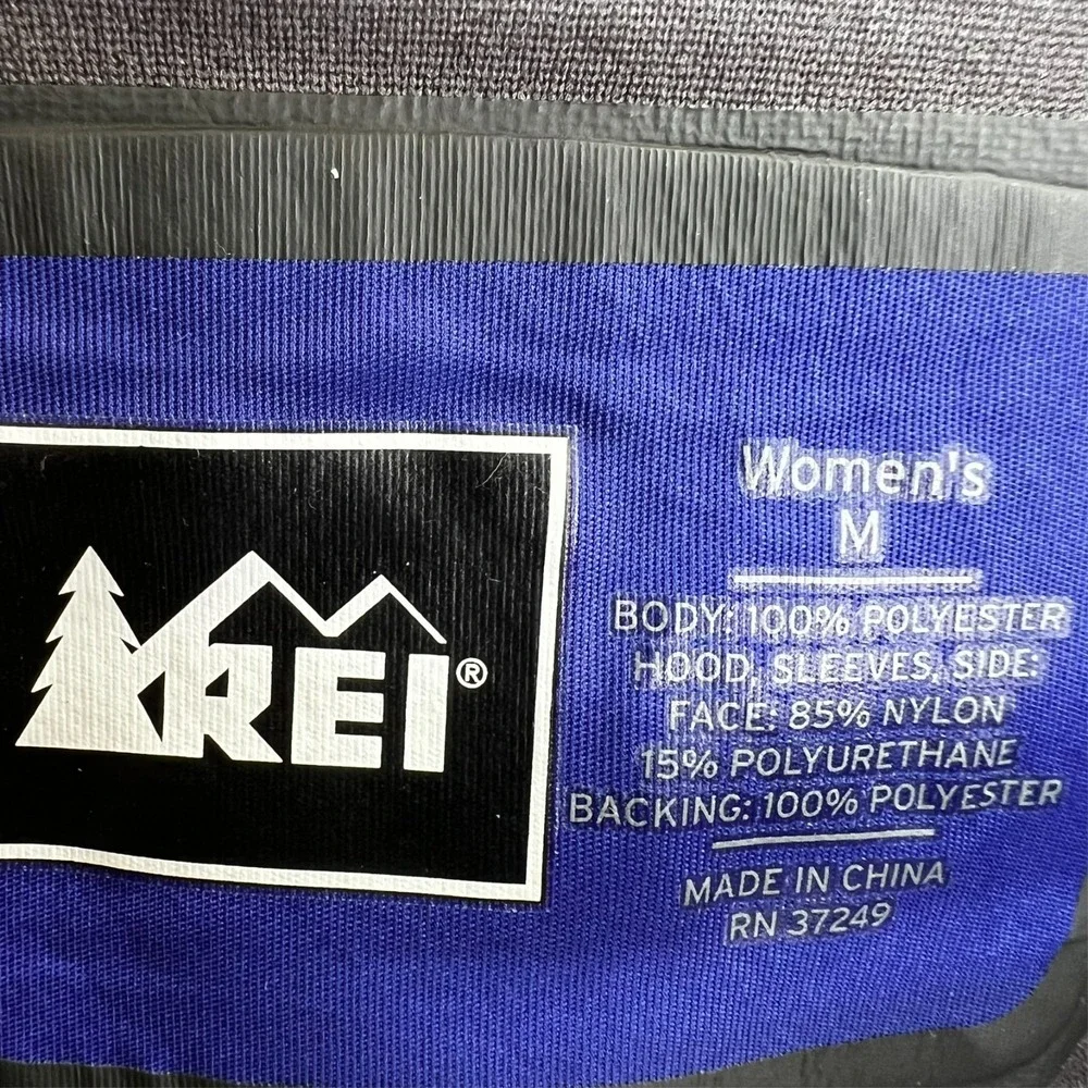 REI Windbreaker Rain Jacket Womens M Blue Hood Elements‎ Stretch Tribal Journey